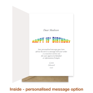 Personalised message inside 19th birthday card bb0057