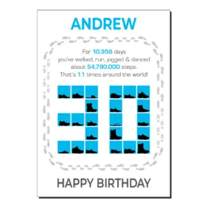 30th birthday card steps blue bb050