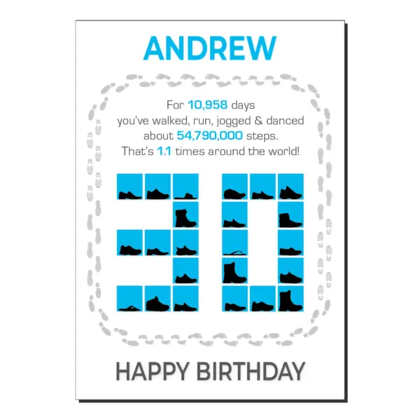 30th birthday card steps blue bb050