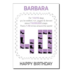 40th birthday card for her steps purple bb053