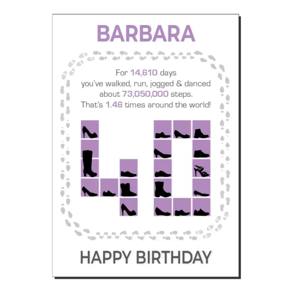 40th birthday card for her steps purple bb053