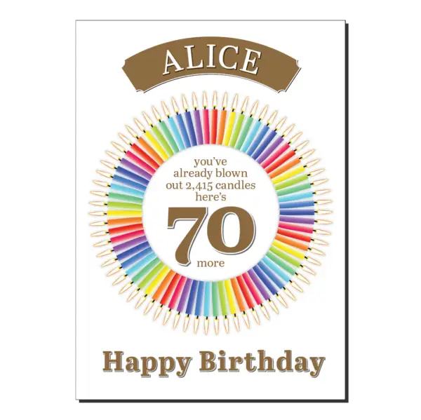 70th birthday card candles circle bb060