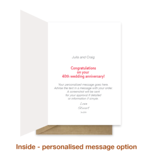 Personalised message inside 40th wedding anniversary card ann013