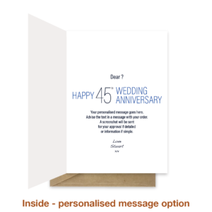 Personalised message inside 45th wedding anniversary card ann038