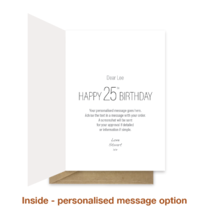 Personalised message inside 25th birthday card bb038