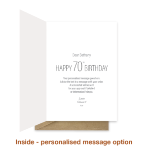 Personalised message inside 70th birthday card bb043