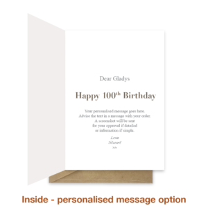Personalised message inside 100th birthday card bb081