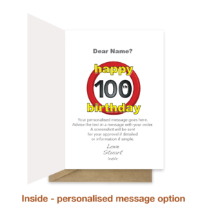 Personalised message inside 100th birthday card bth199