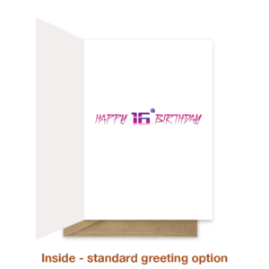 Standard greeting inside 16th birthday card bth347