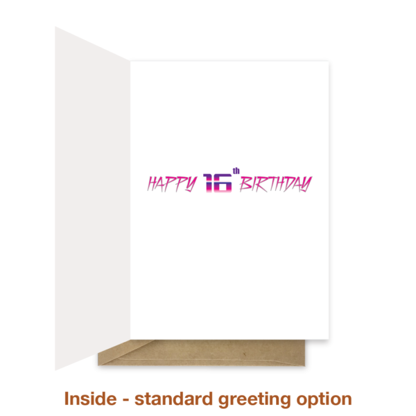 Standard greeting inside 16th birthday card bth347