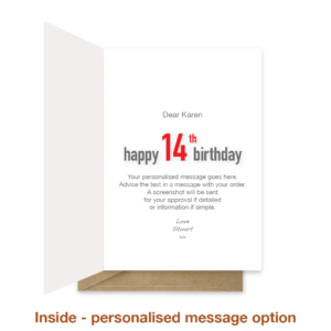 Personalised message inside 14th birthday card bth440