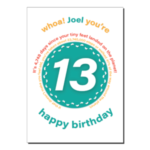 13th birthday card tiny feet statistics bth496