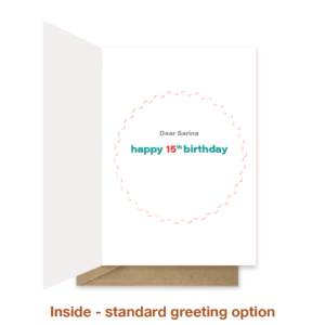 Standard greeting inside 15th birthday card bth498