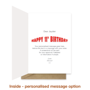 Personalised message inside 11th birthday card bth507