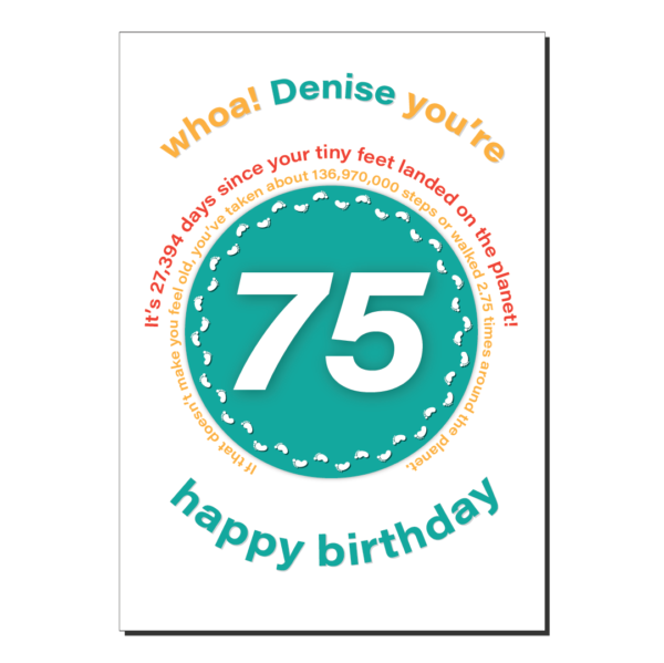 75th birthday card tiny feet bth516