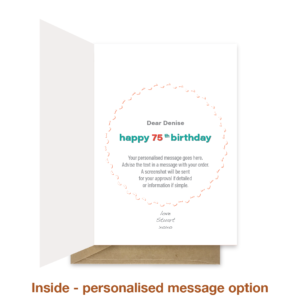 Personalised message inside 75th birthday card bth516