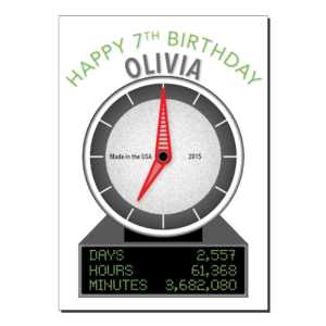 7th birthday card clock statistics bth521