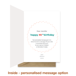 Personalised message inside 40th birthday card bth528