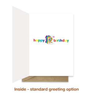 Standard greeting inside 12th birthday card bth545