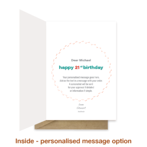 Personalised message inside 21st birthday card bth547