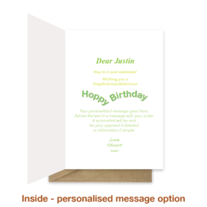 personalised message inside frog birthday card with name bth575