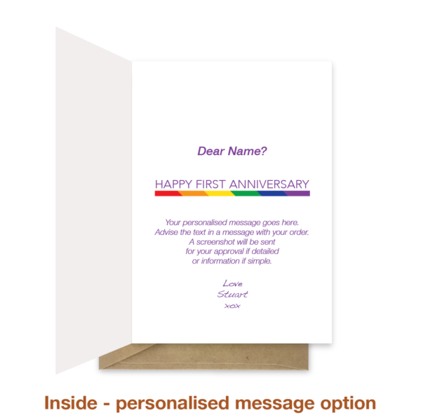 Personalised message inside lesbian 1st wedding anniversary card ann047