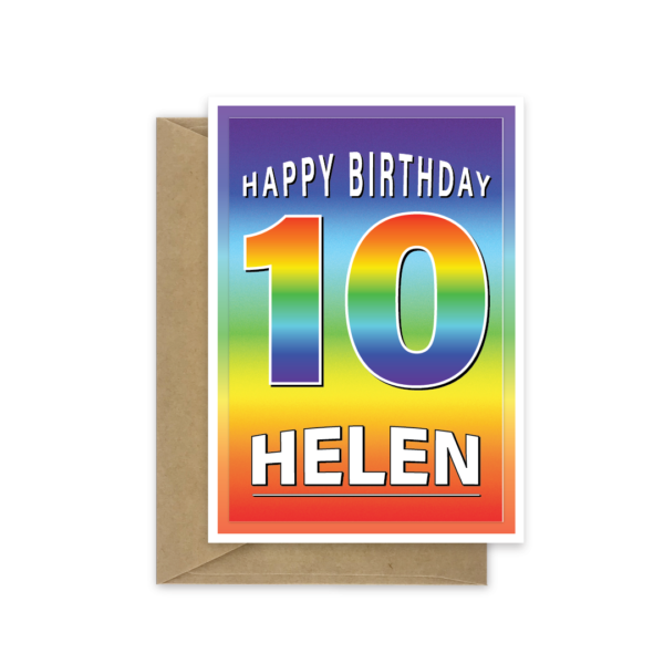 personalised 10th birthday card rainbow bb0020