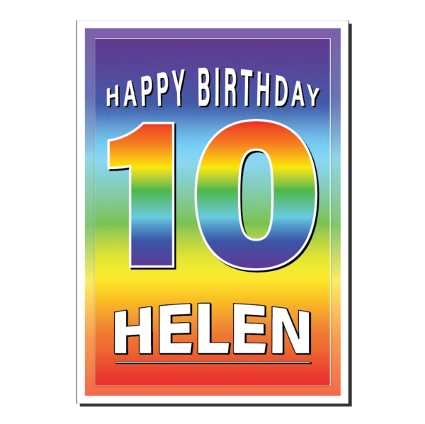 personalised 10th birthday card rainbow bb0020