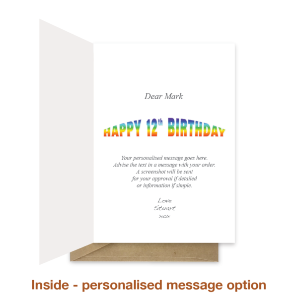 Personalised message inside 12th birthday card bb0022