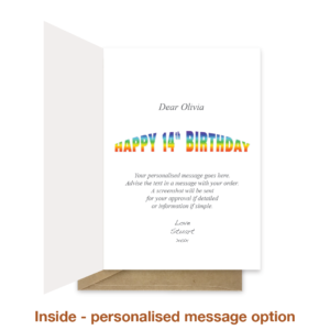 Personalised message inside 14th birthday card bb0024