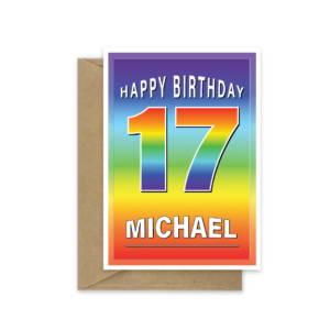 personalised 17th birthday card rainbow background bb0027