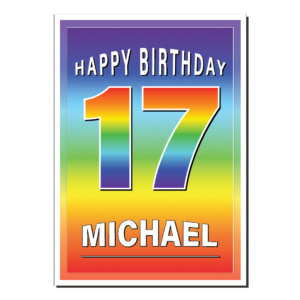 personalised 17th birthday card rainbow background bb0027