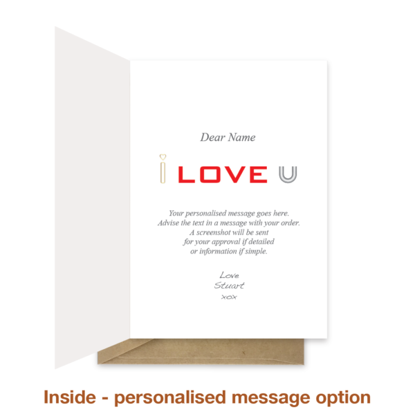 Personalised message inside valentine card val042