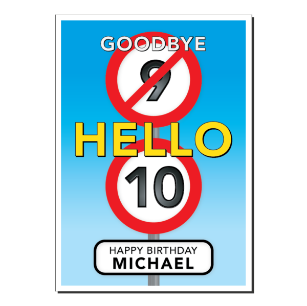 10th birthday card speed sign name bb0005