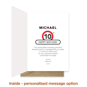 Personalised message inside 10th birthday card bb0005