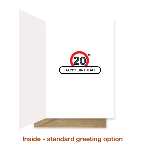 Standard greeting inside 20th birthday card bb0011