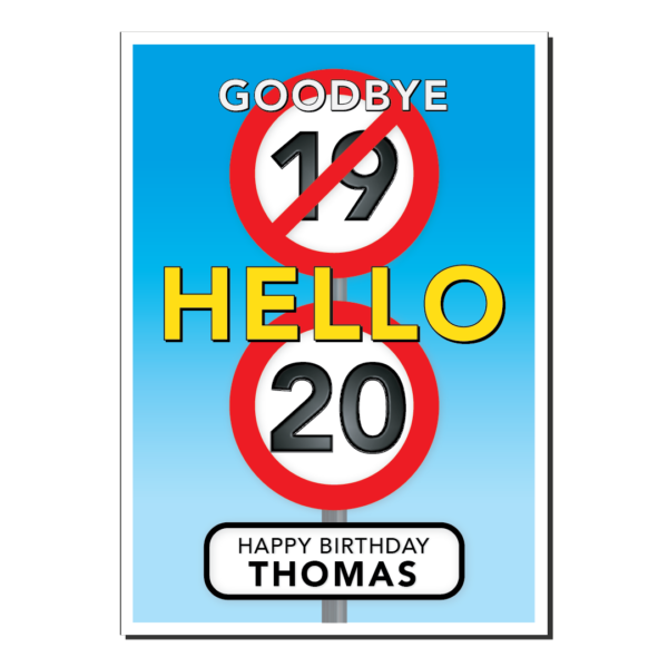 20th birthday card speed sign bb0011