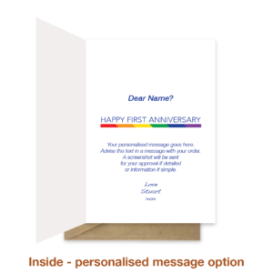 Personalised message inside gay 1st wedding anniversary card ann048