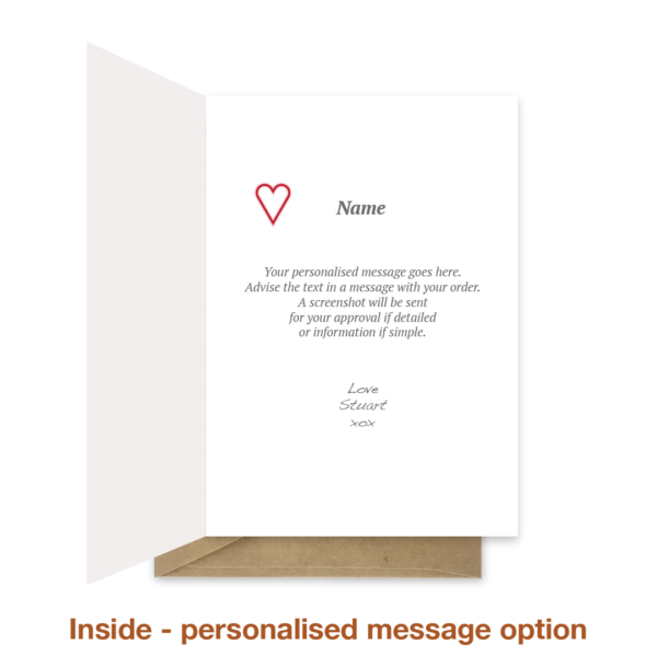 Personalised message inside valentines day card val041